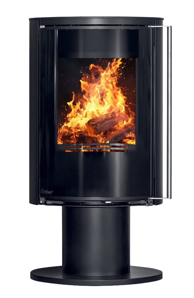 Salamandra a lenha Ember E-16 VG giratória porta totalmente em vidro