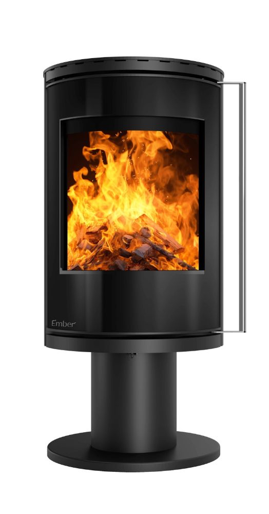 Salamandra a lenha Ember F-16 VG giratória porta totalmente em vidro