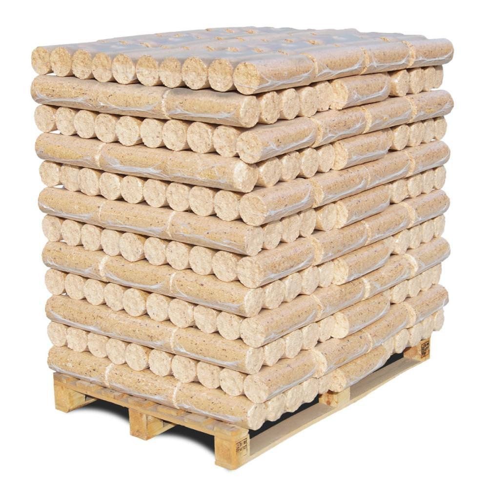 Briquetes de madeira dura prensada – palete 1008 kg – pacotes de 7,5 kg
