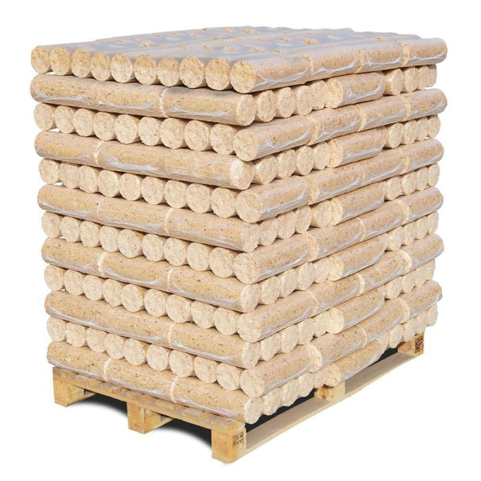 Briquetes de madeira dura prensada – palete 1008 kg – pacotes de 7,5 kg