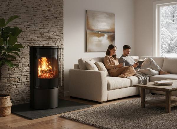 Salamandra a lenha Ember F-14 VG porta totalmente em vidro